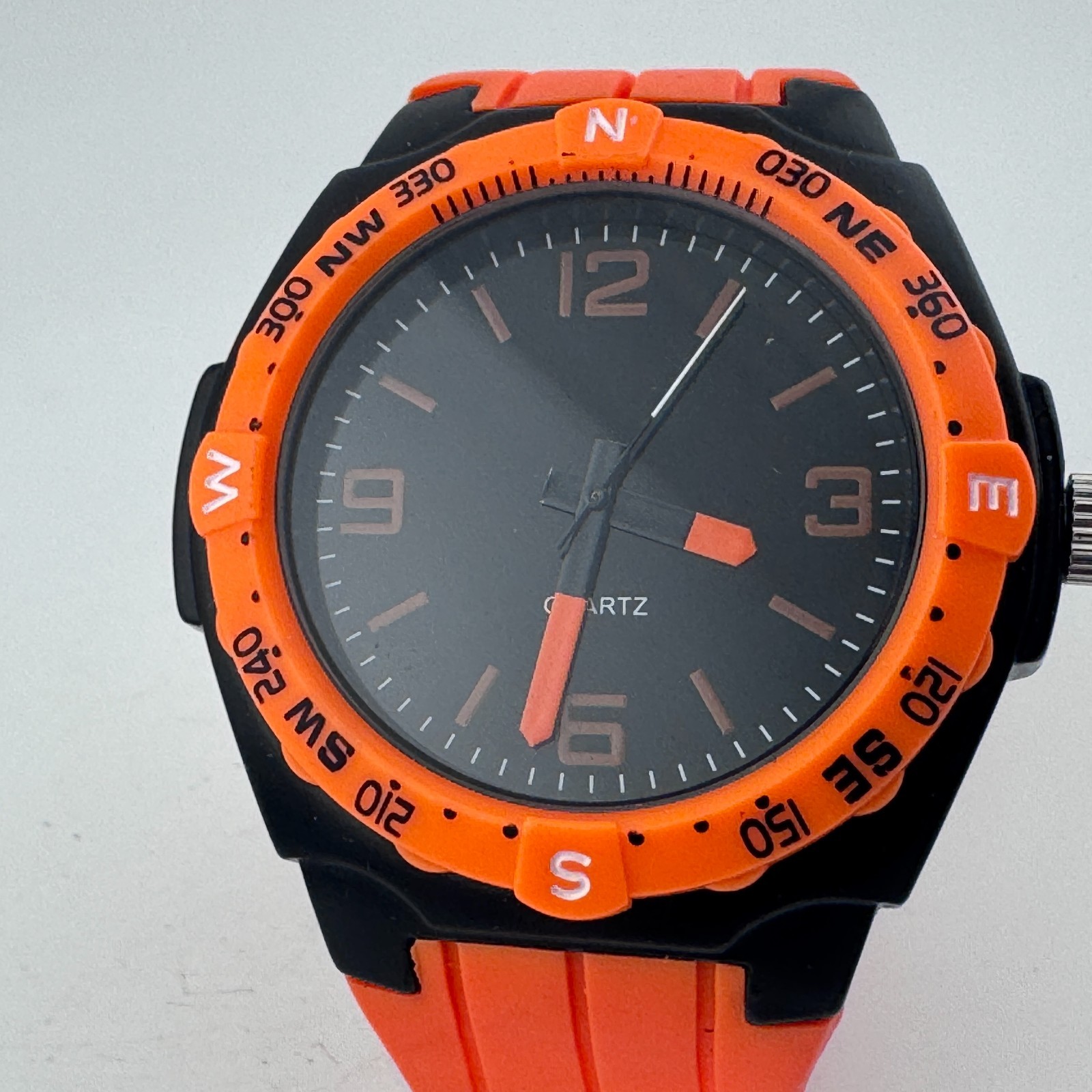 AG540 Quartz Watch 47mm Men Black Orange Fixed Barrel Japan Analog New Battery