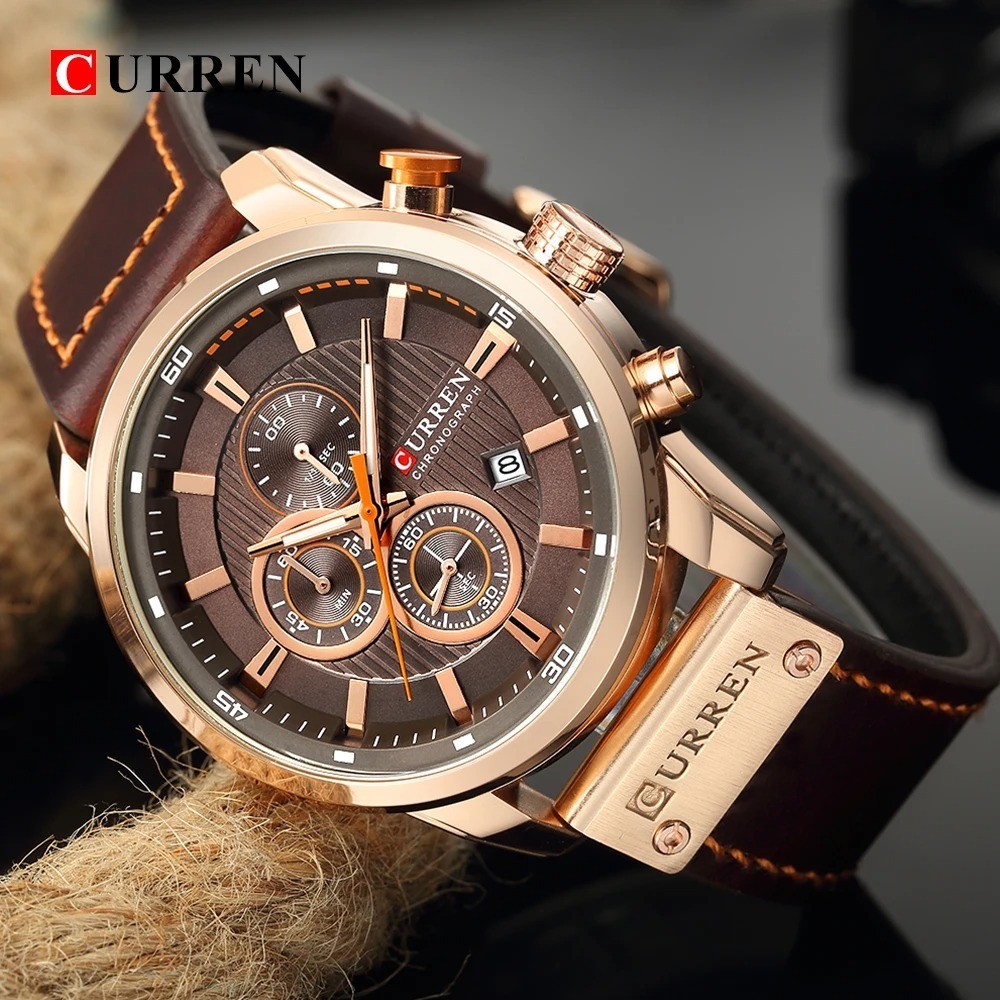 CURREN Men Watches Brand Male Leather Watch Chronograph Date Business Wristwatch