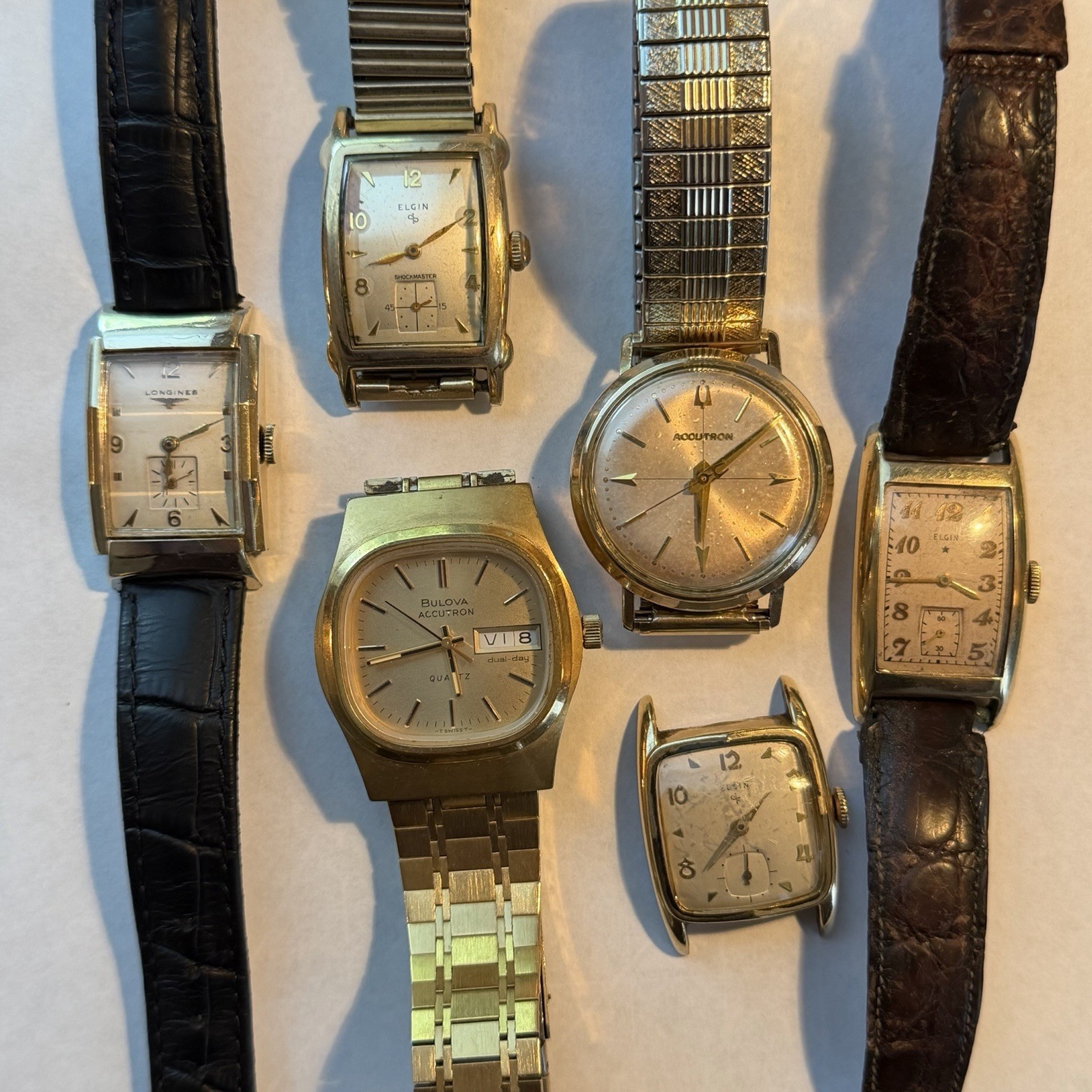 Vintage Watch Lot Accutron Longines Elgin Gold Filled Some Run Parts Repair