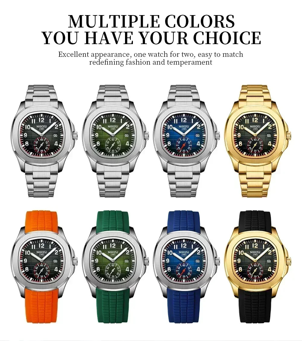 NIBOSI Luxury Men‘s Watches Business Waterproof Male Luminous Silicone