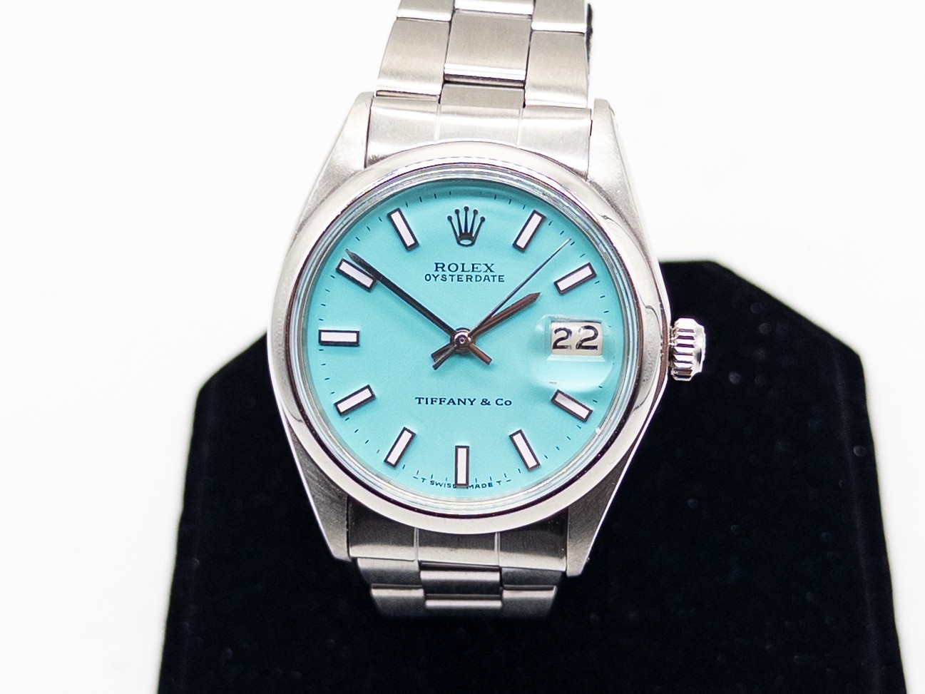 Vintage $14,000 ROLEX OYSTER PERPETUAL BLUE Tiffany & Co SS Mens WATCH SERVICED