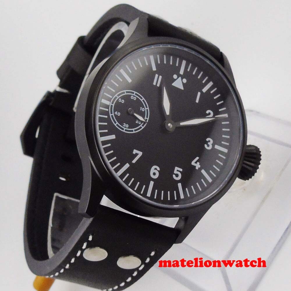 CORGEUT 43mm Black PVD Coated Hand Winding Men’s Watch 6497 Black Sterile Dial