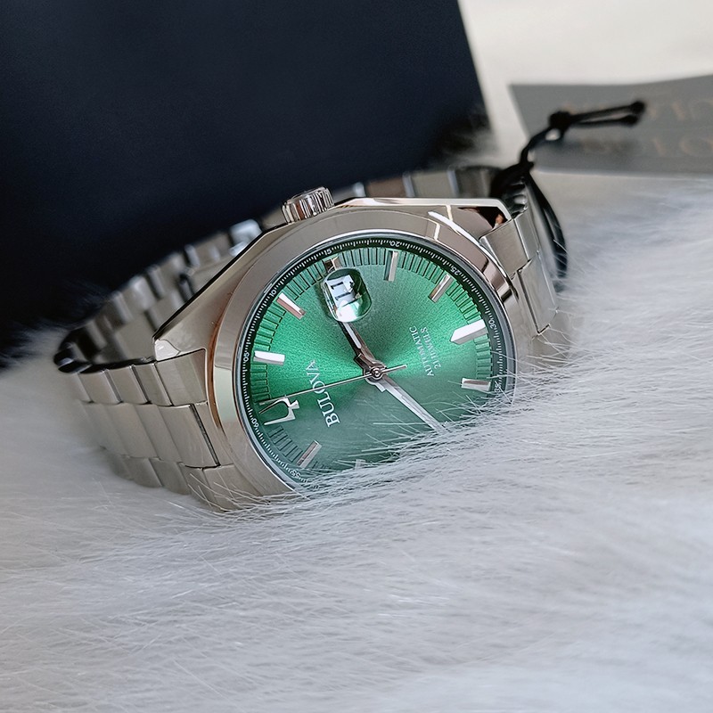 Bulova Surveyor Green Dial Stainless Steel Men Automatic Watch 96B429 39MM