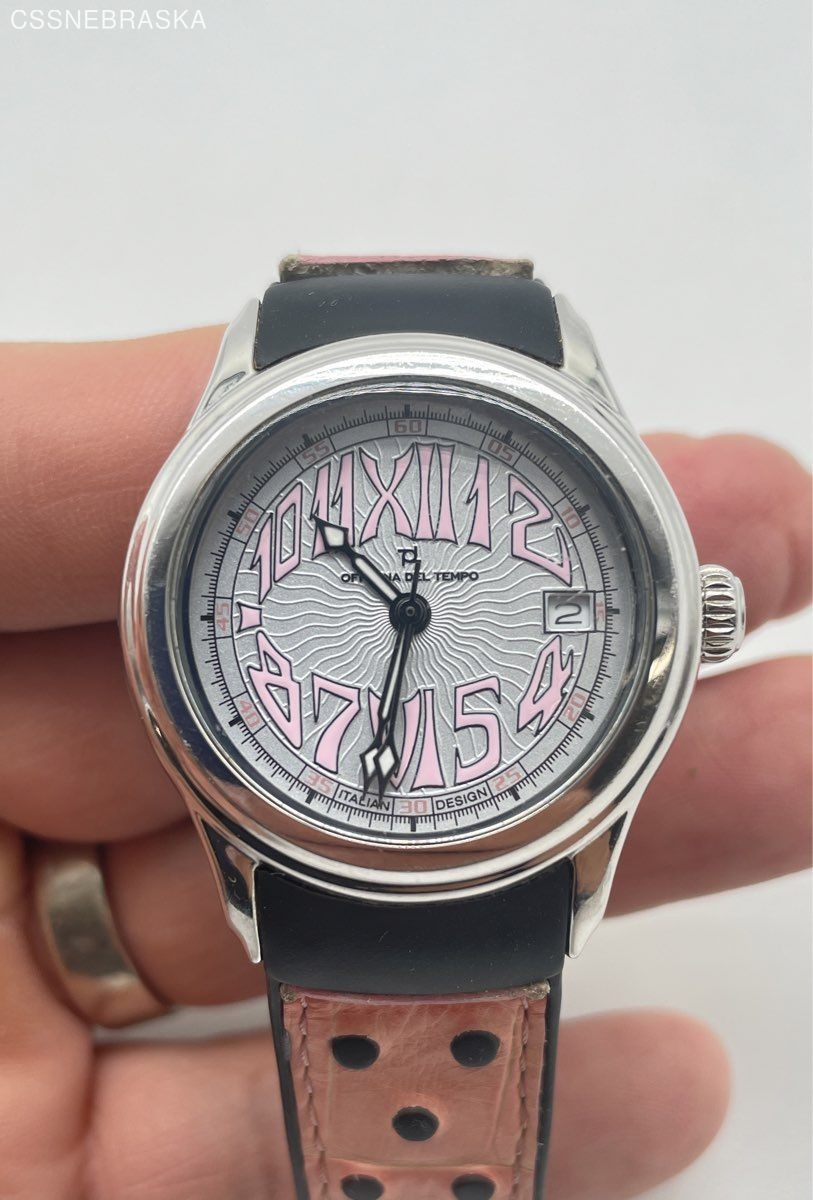 Genuine Officina Del Tempo Pink Women’s Watch Leather Black Rubber Band Date
