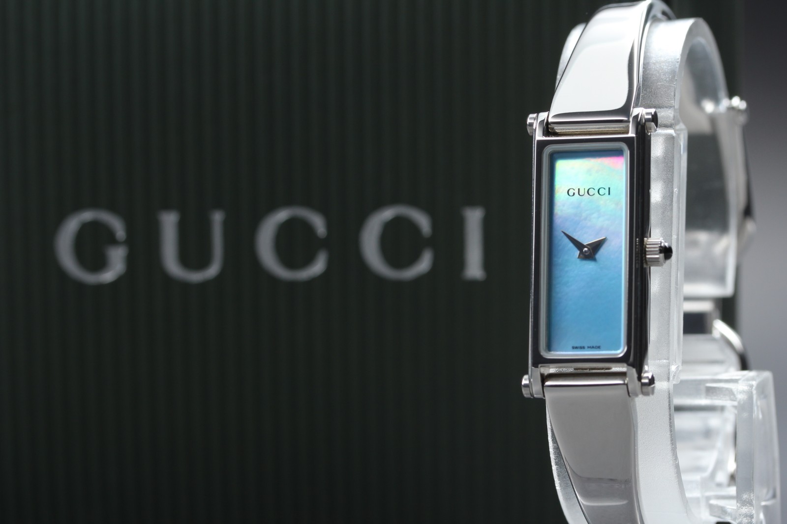 [Near MINT w/Box Paper] GUCCI 1500L 13mm Blue Dial Bangle Quartz Women’s Watch