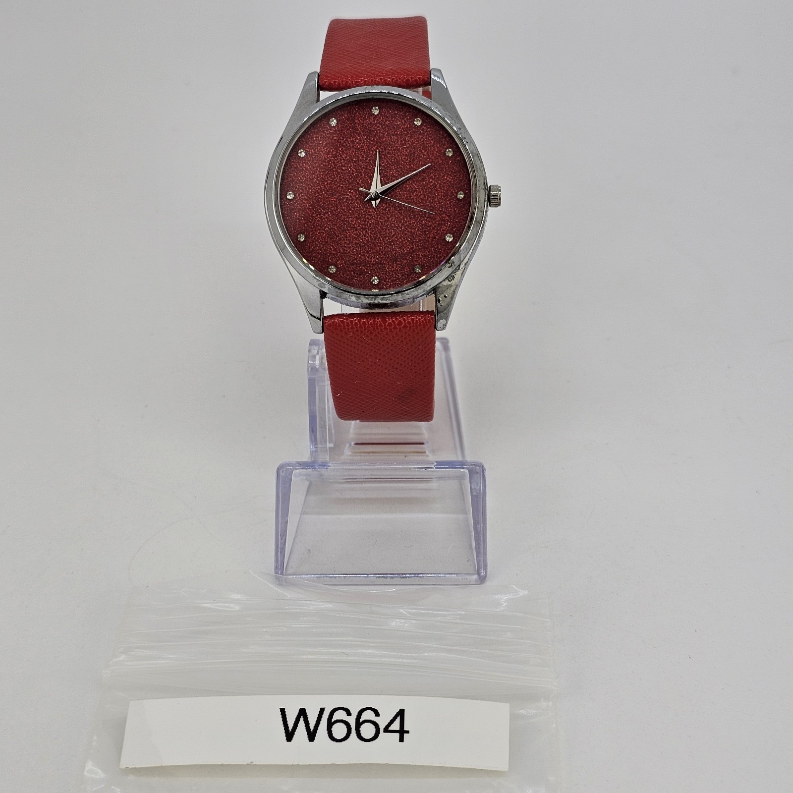 40MM Women’s Watch Red Dial Red Faux Leather Bands New Battery