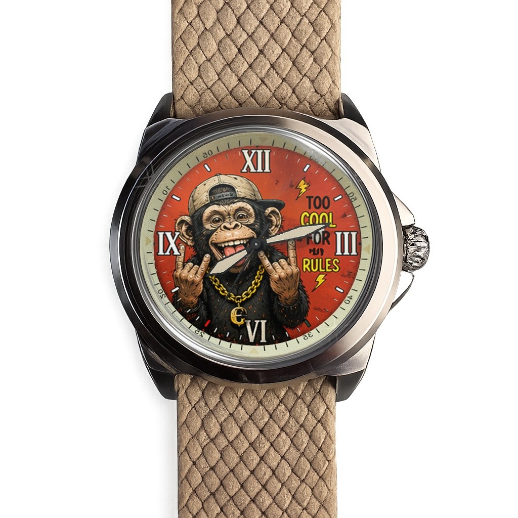 Funny Pop Animal Art Chimp Monkey Khaki Fabric Strap Wrist Watch Boxed