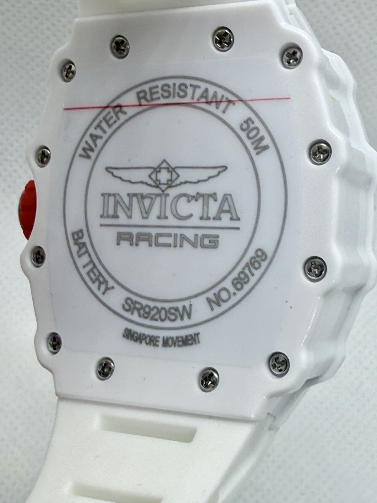 💥Invicta Racing Men’s 44mm Quartz Chronograph Date White Silicone Red Bezel