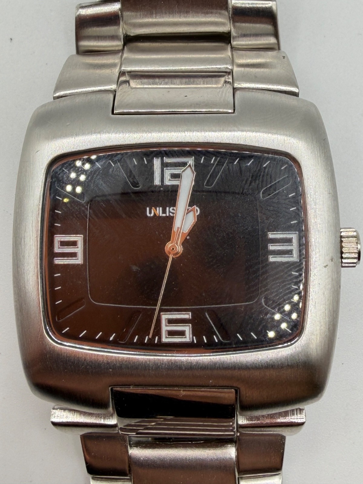 UNLISTED QUARTZ WATCH UL8016 MEN SILVER BARREL JAPAN ANALOG NEW BATTERY