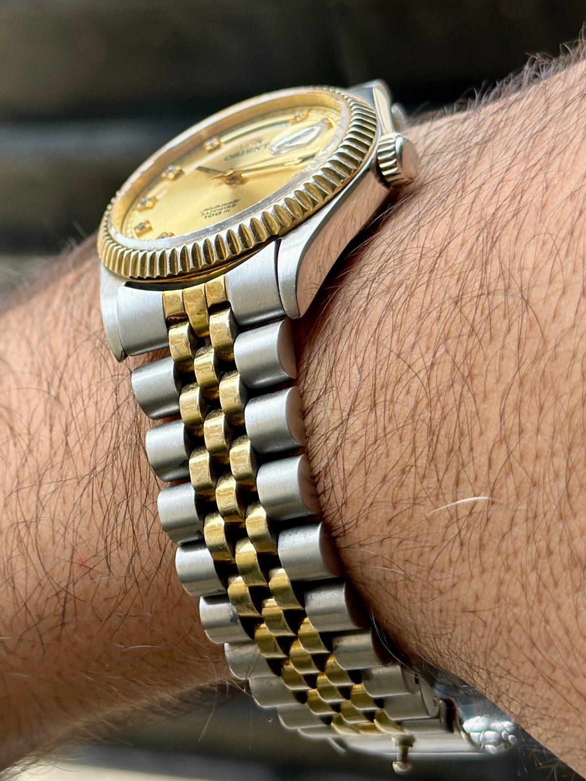 Rare Orient President Day Date Automatic Gold Dial Two Tone Vintage Watch