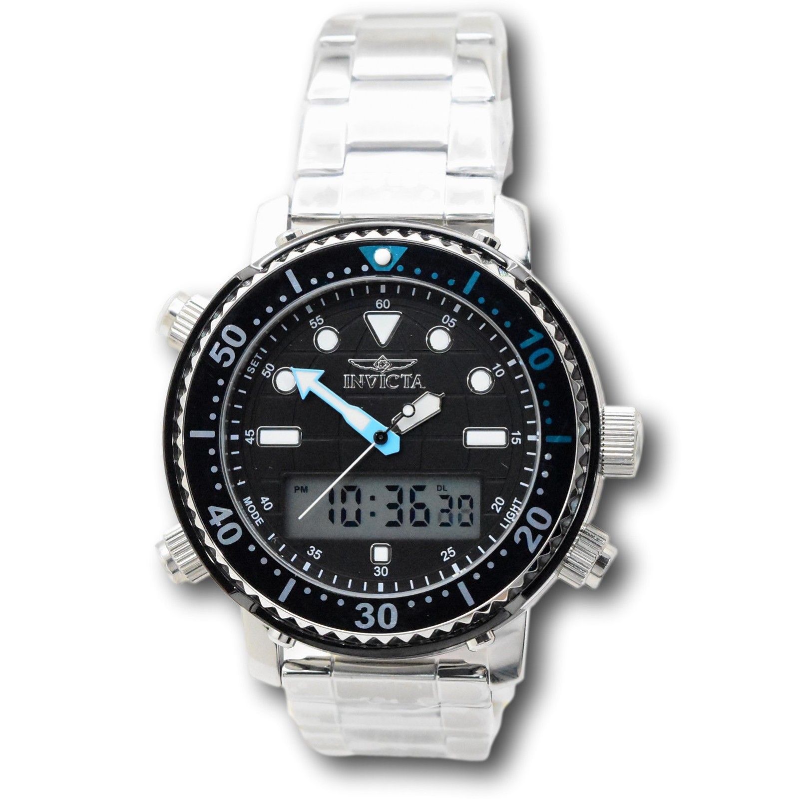 Invicta Pro Diver 46.5mm Men’s Stainless Ana-Digi Dual Time Watch 48370