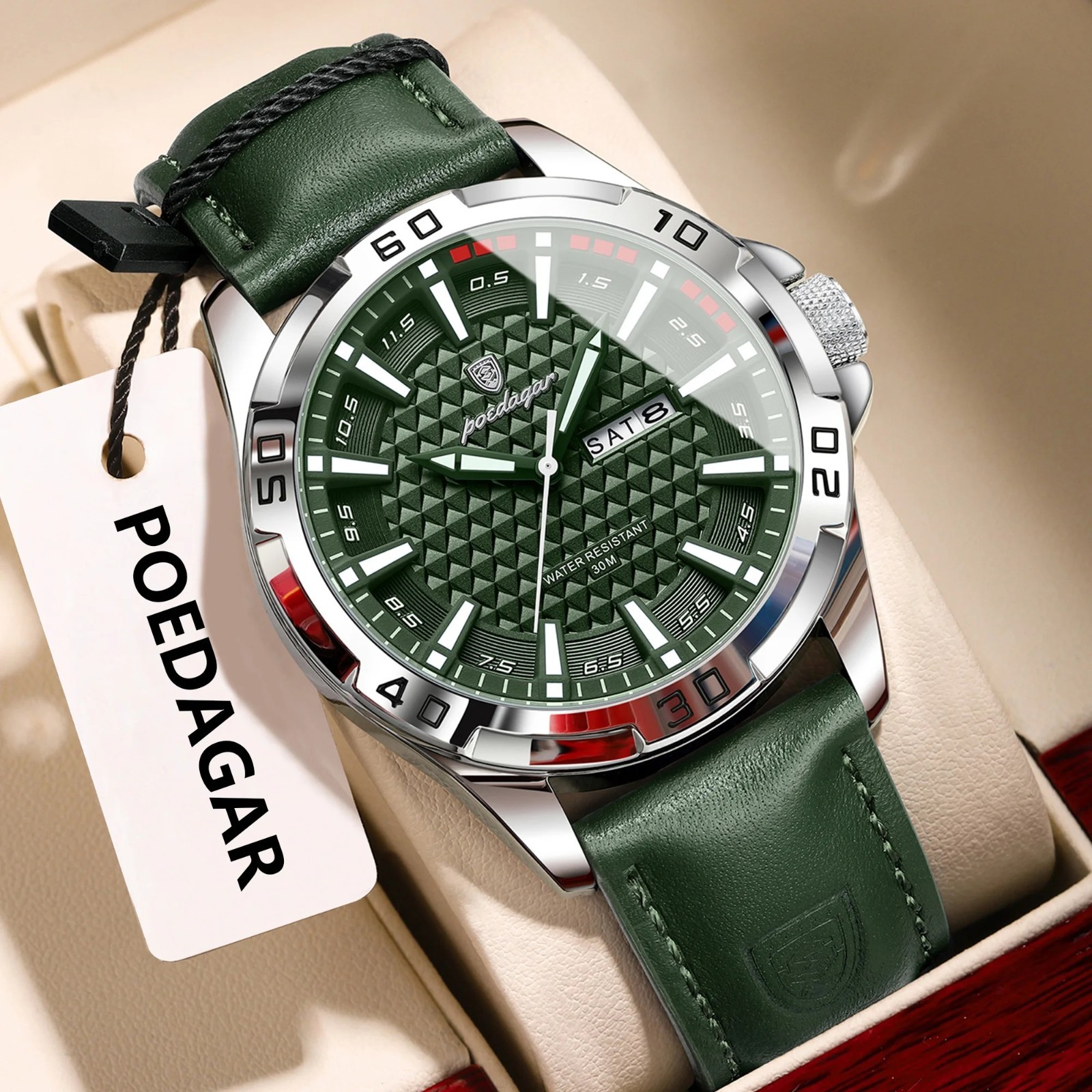 Luxury Men’s Quartz Watch Waterproof Luminous Date Day Leather Strap Wristwatch