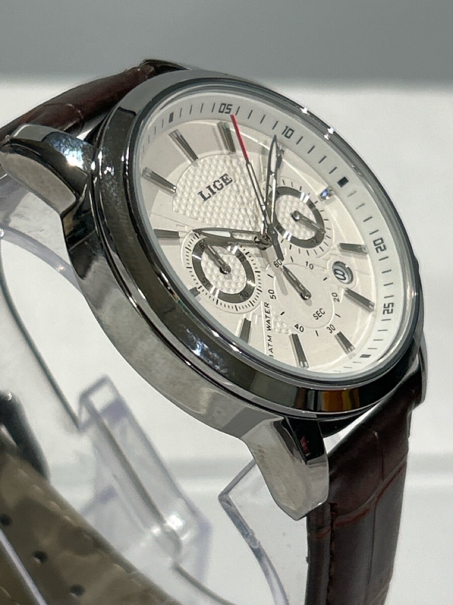 LIGE 1853 Dream White Dial, 3 Sub Chrono Stainless on Brown Leather (NJL028911)