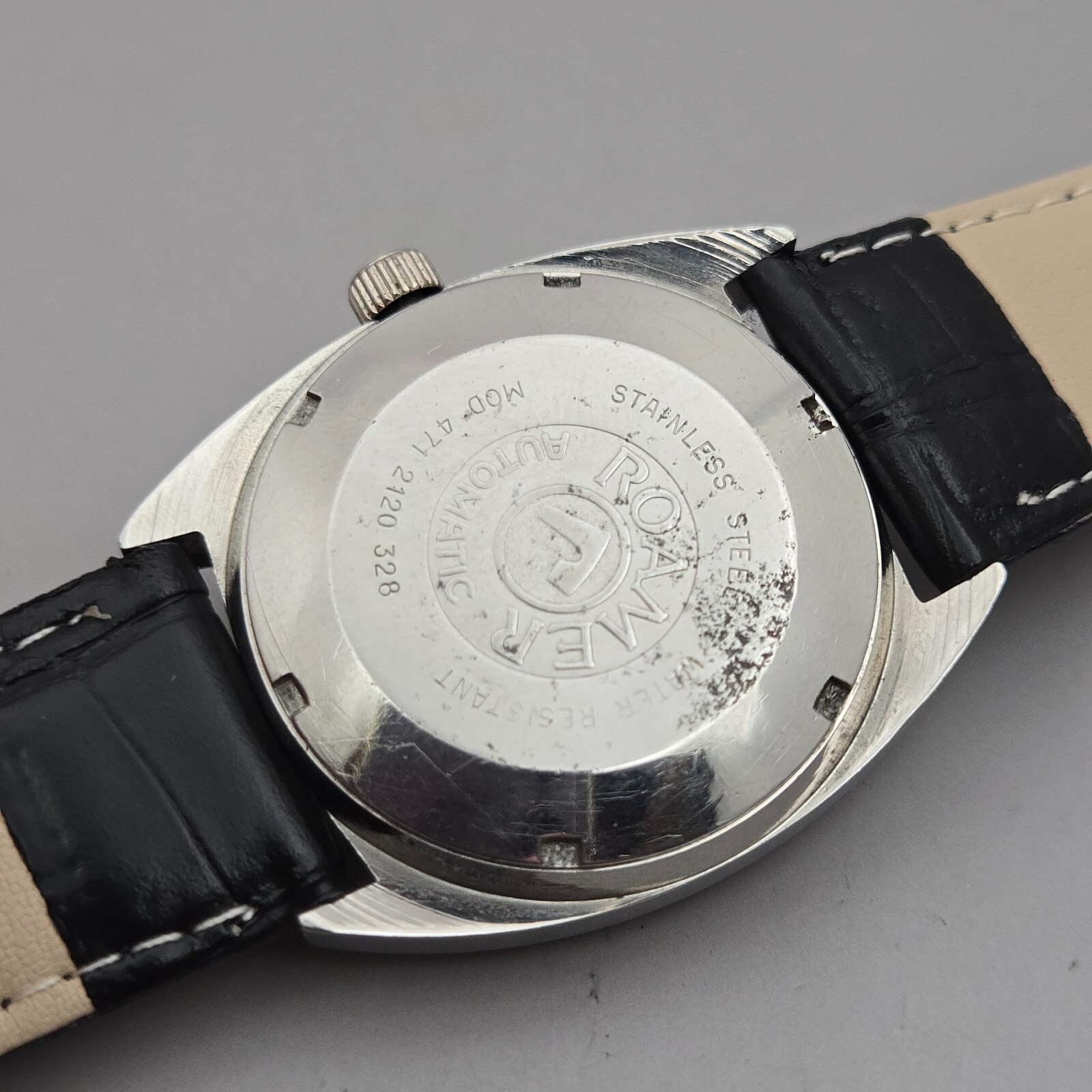 Vintage ROAMER SEAROCK men’s automatic watch MAT 471 28Jewels black dial 1960s