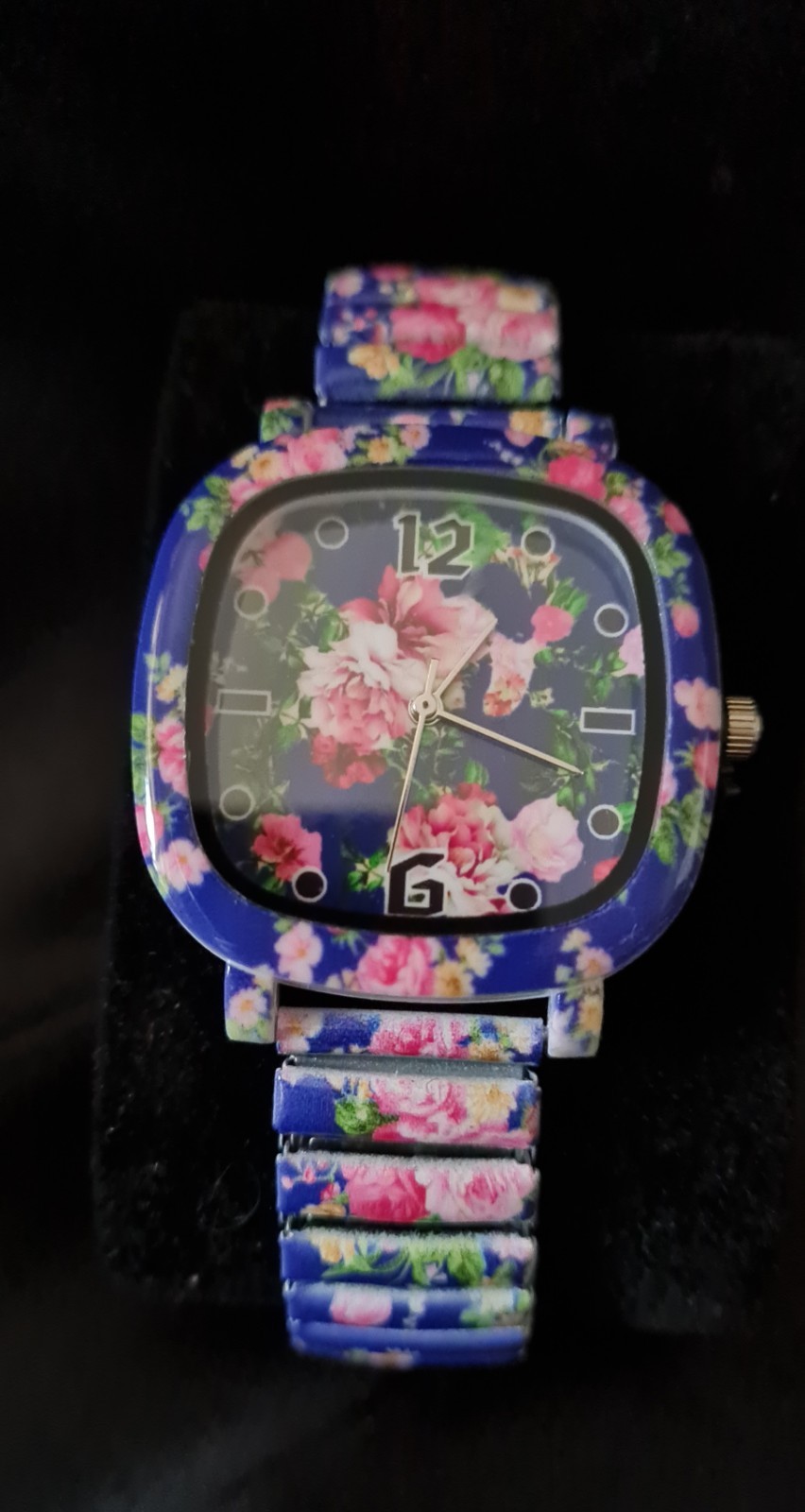 Womens Floral Square Numeric Expandable Quartz Fashion Watch