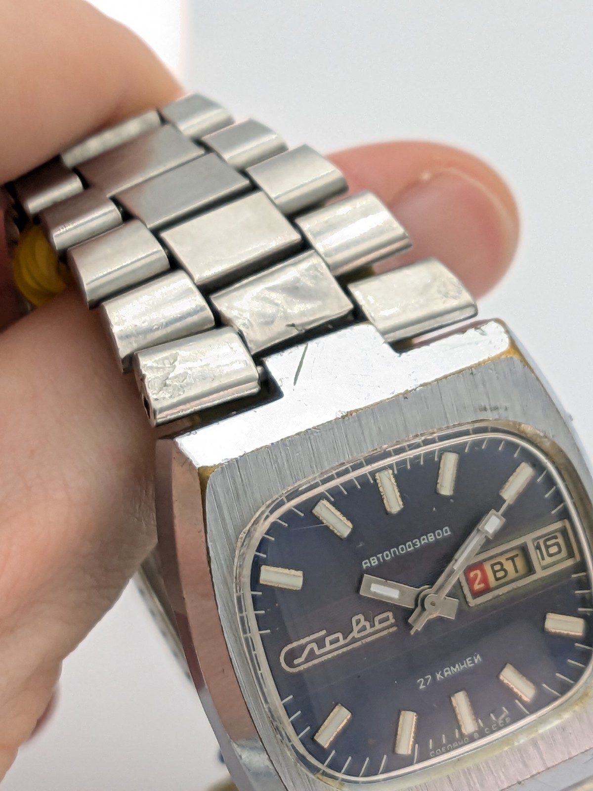 Vintage Watch Slava Tank Automatic Blue Dial 2427 Soviet USSR Mechanical 1980s