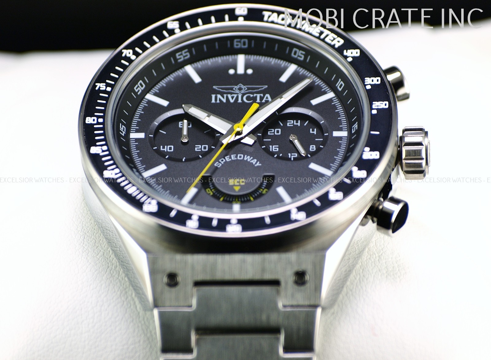 Invicta Mens Speedway GEARSHIFT 44mm Chronograph Black Dial SS Bracelet Watch