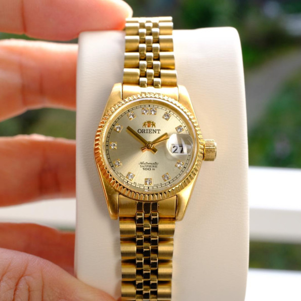 ORIENT President DayDate Automatic Gold Dial Diamond Indices Working With Box