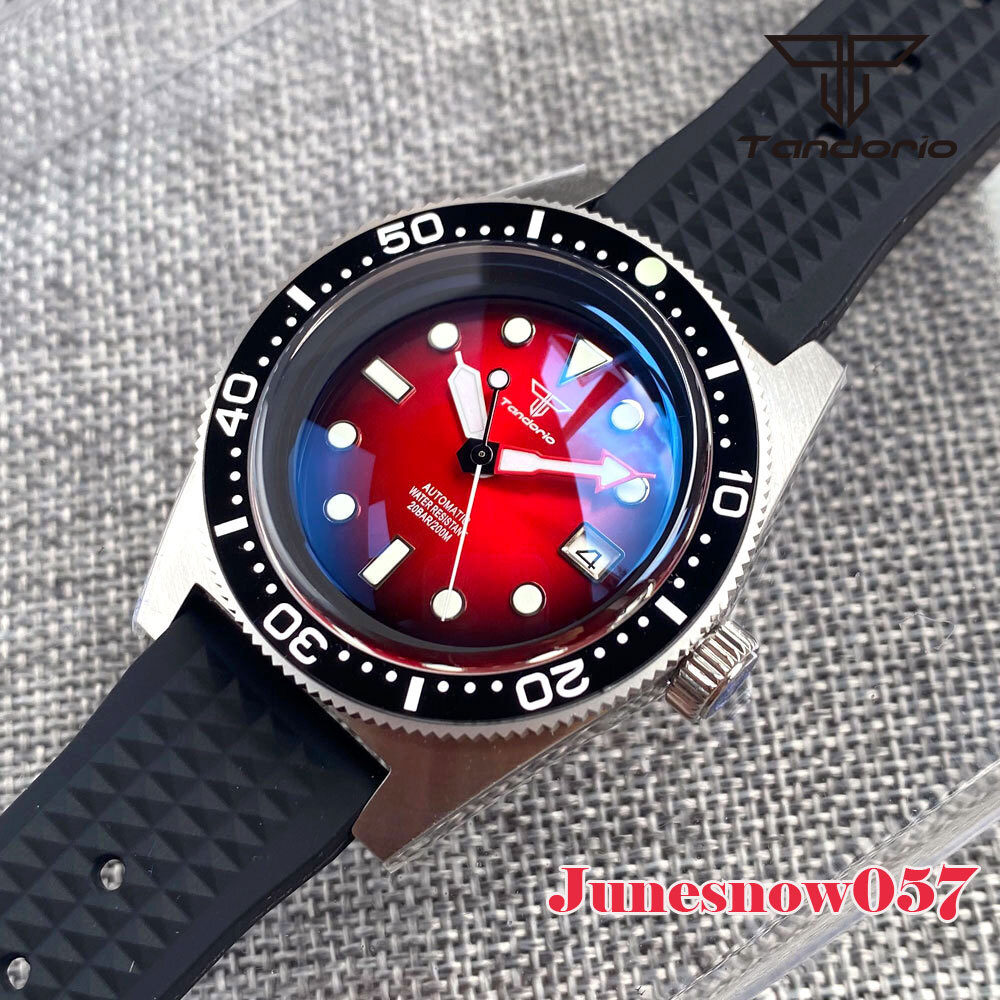 Black Chapter Ring Red Sunburst Dial AR Sapphire 41MM Diver NH35A Auto Men Watch