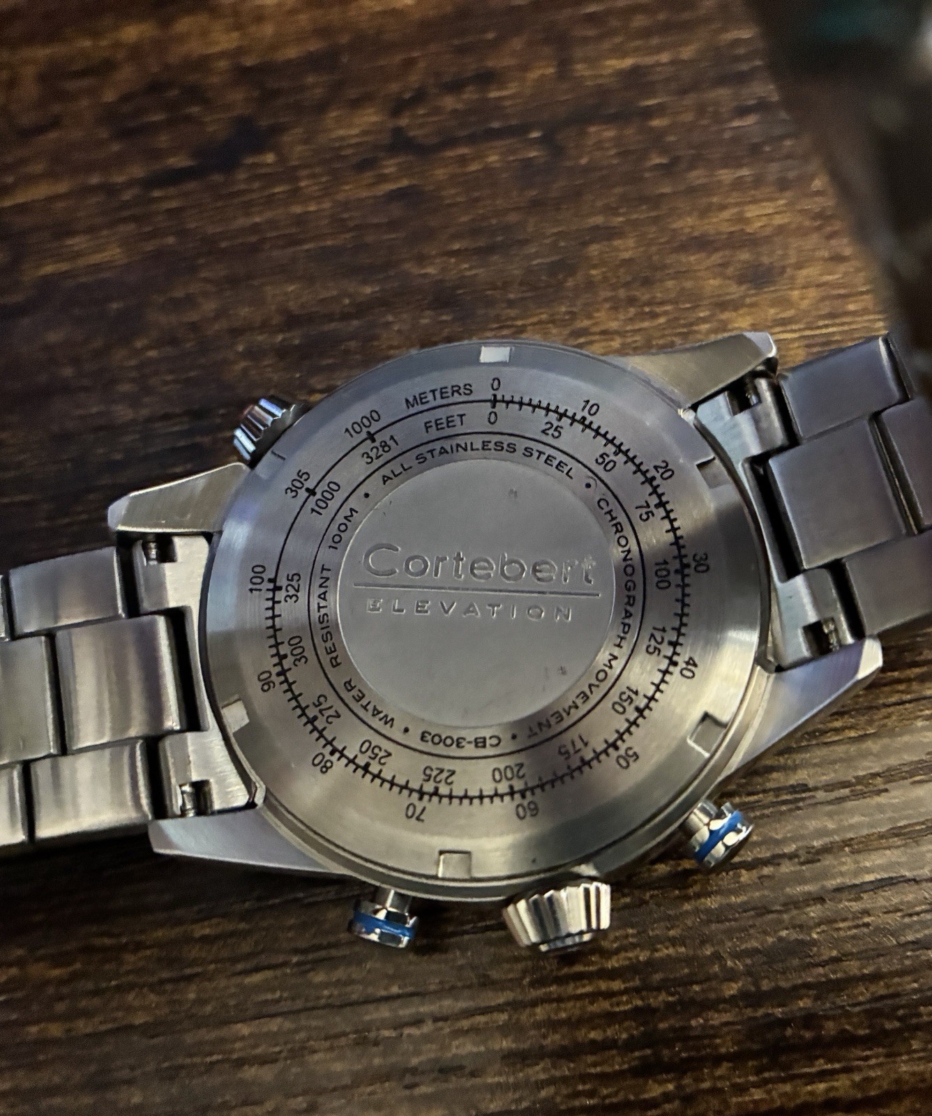 Cortébert Elevation Chronograph Quartz Date Steel Blue Dial SS Bracelet