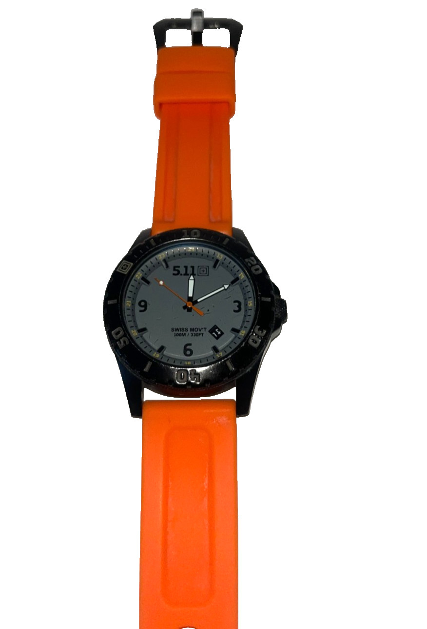 5.11 Analog Mens Sports Wristwatch Gray Dial Orange Band Stainless Steel 50133