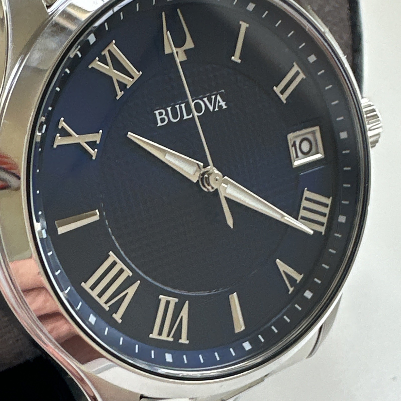 Bulova Wilton Men’s Quartz Silver-Tone Blue Dial Watch 41MM 96B386