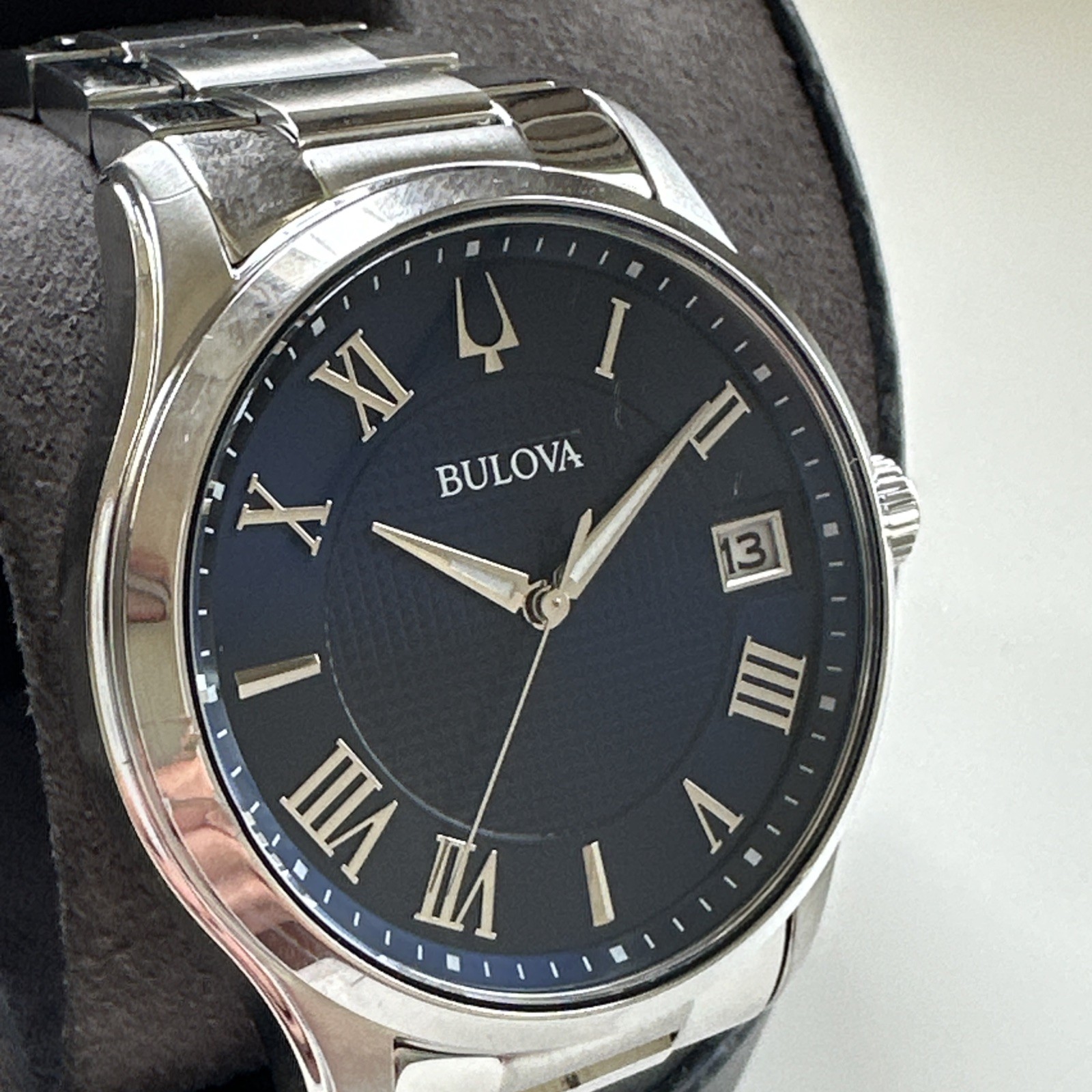 Bulova Wilton Men’s Quartz Silver-Tone Blue Dial Watch 41MM 96B386