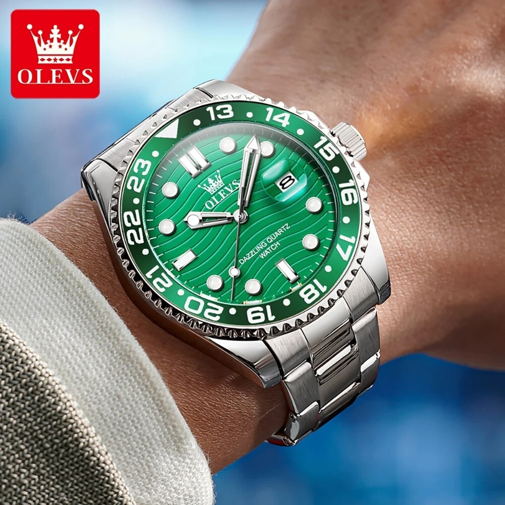 Waterproof Quartz Watch Men’s OLEVS Luminous Luxury Stainless Steel Men Strap