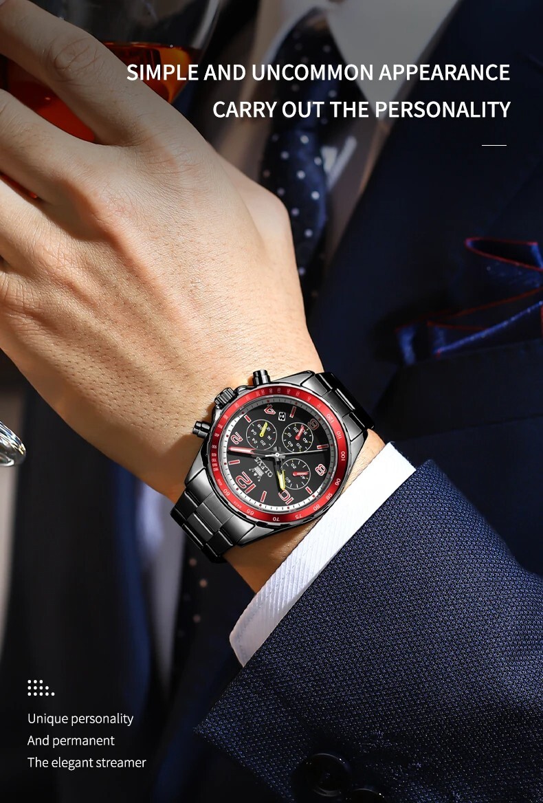 Waterproof Men’s Watch Quartz OLEVS Luminous Luxury Stainless Men Steel Strap