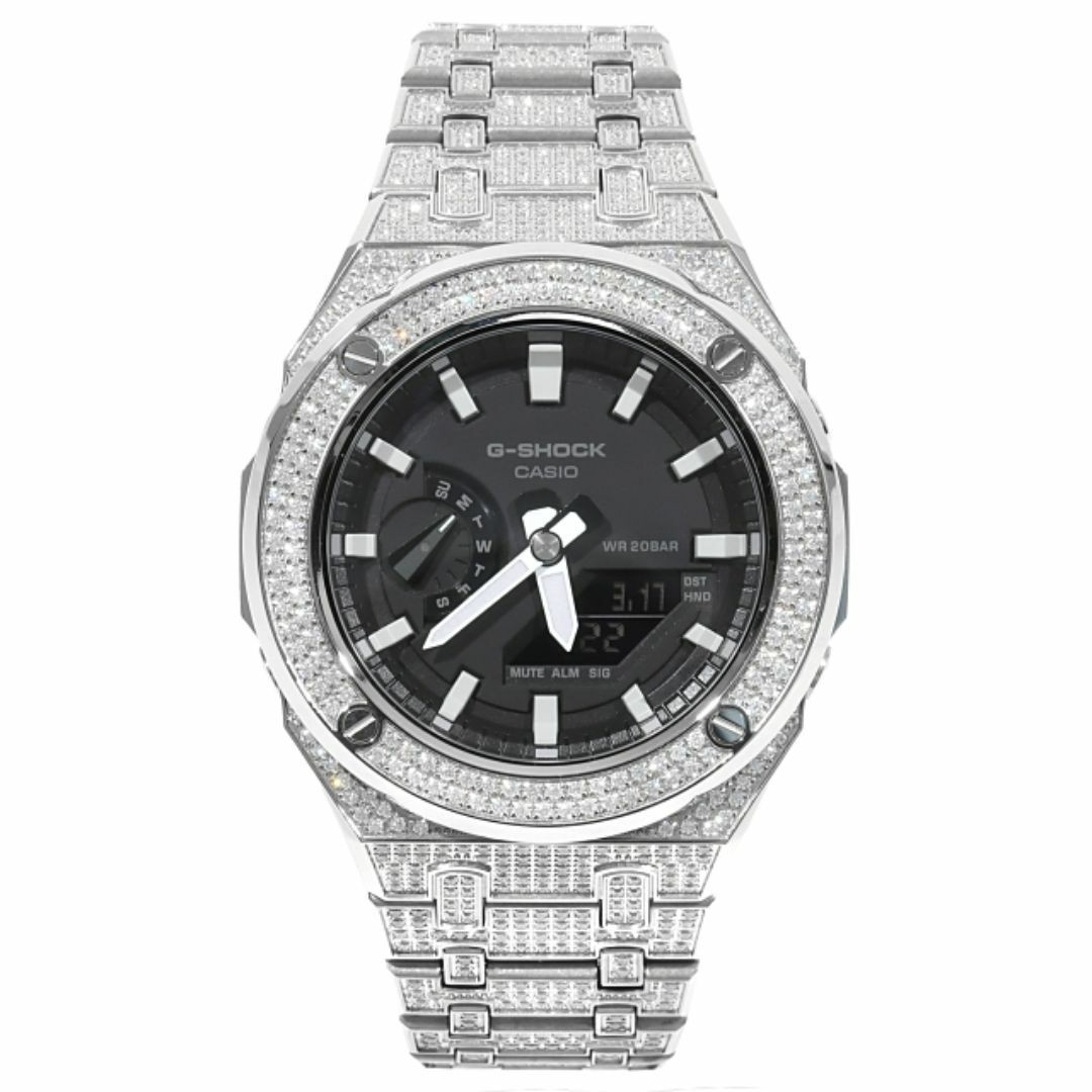 G-Shock GA2100 Metal Full CZ Zirconia Custom Casioak Silver Stainless Steel Blac