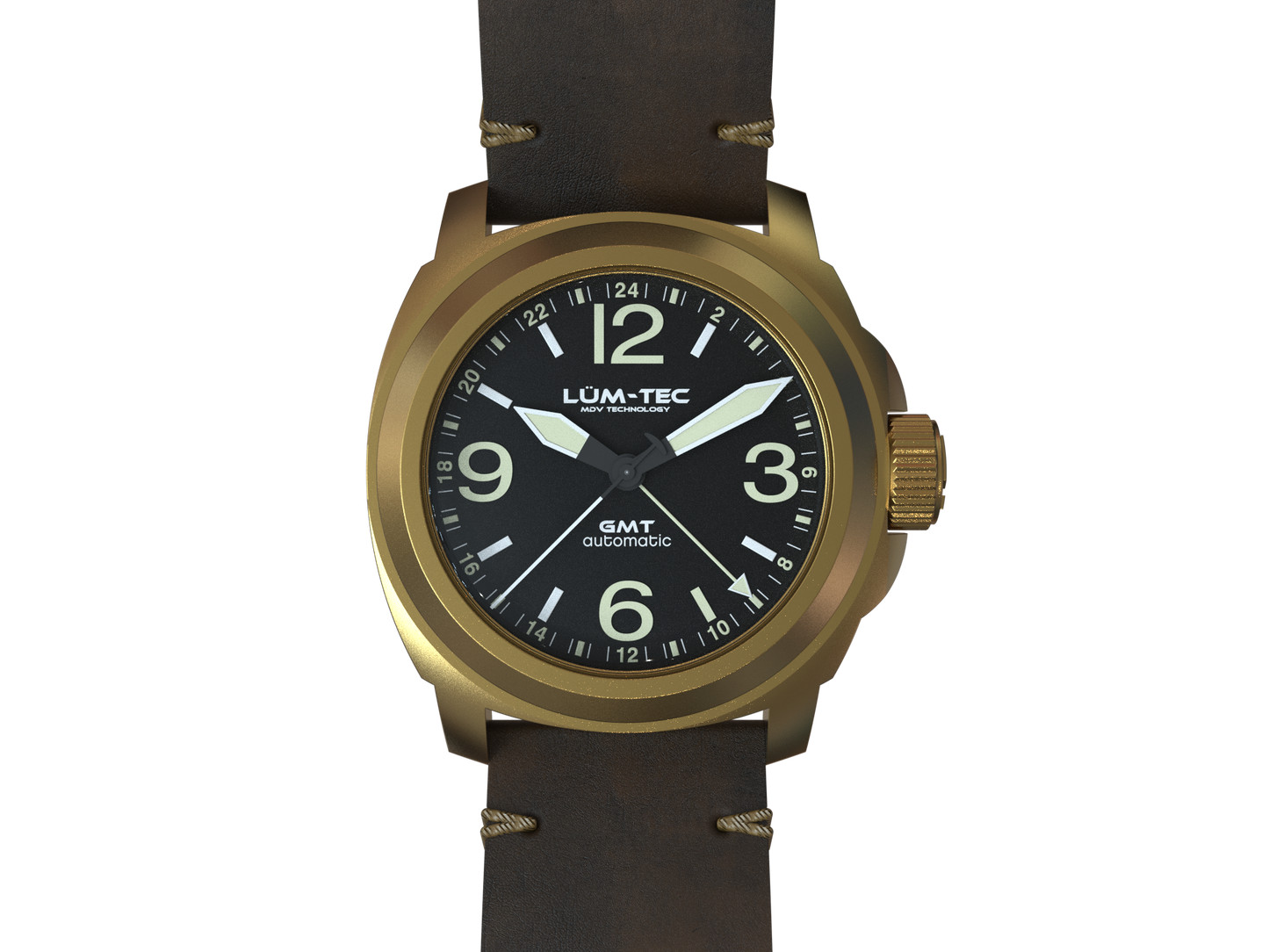 Lum-Tec M94 Bronze NO Date GMT Mens Automatic Watch 44mm Solid CuSn8 Bronze Case