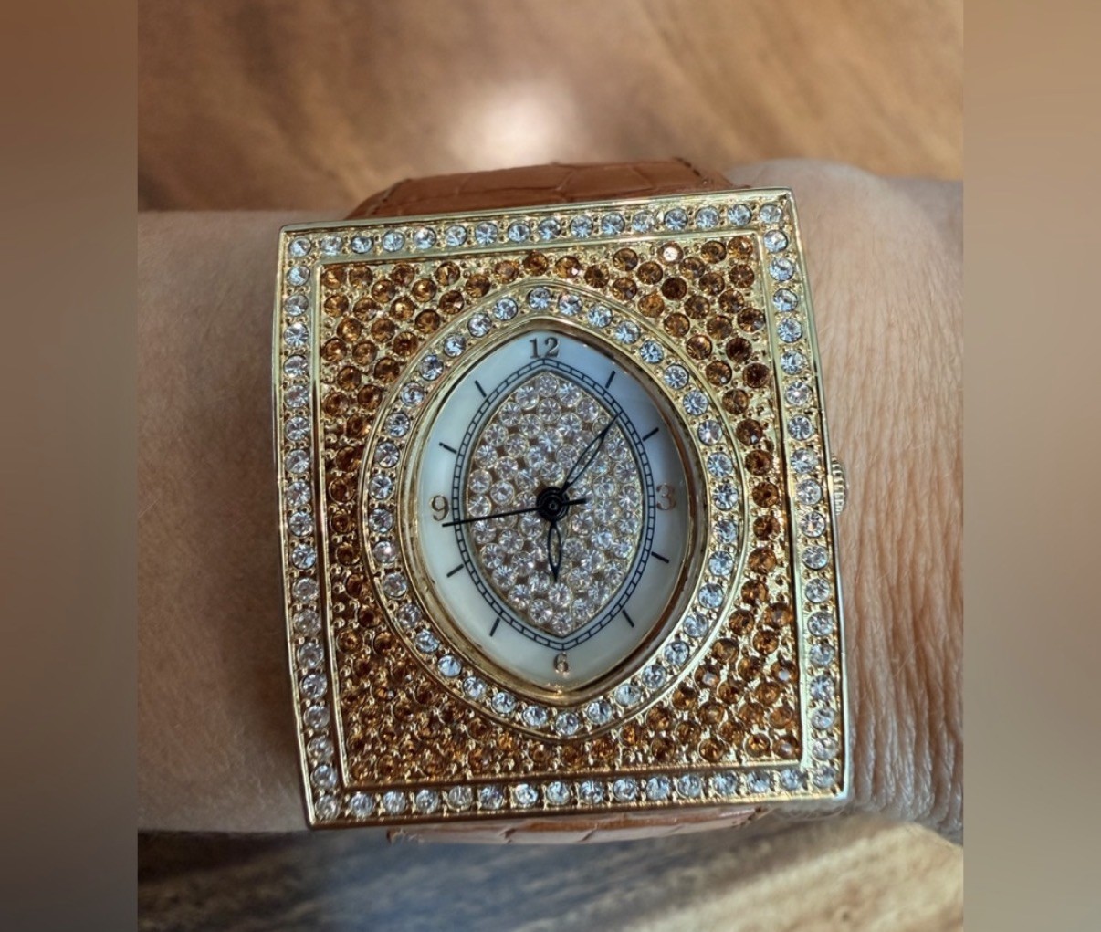 Adrienne Vittadini Crystal Lux Vintage Timepiece CrocEmbossed Leather Strap