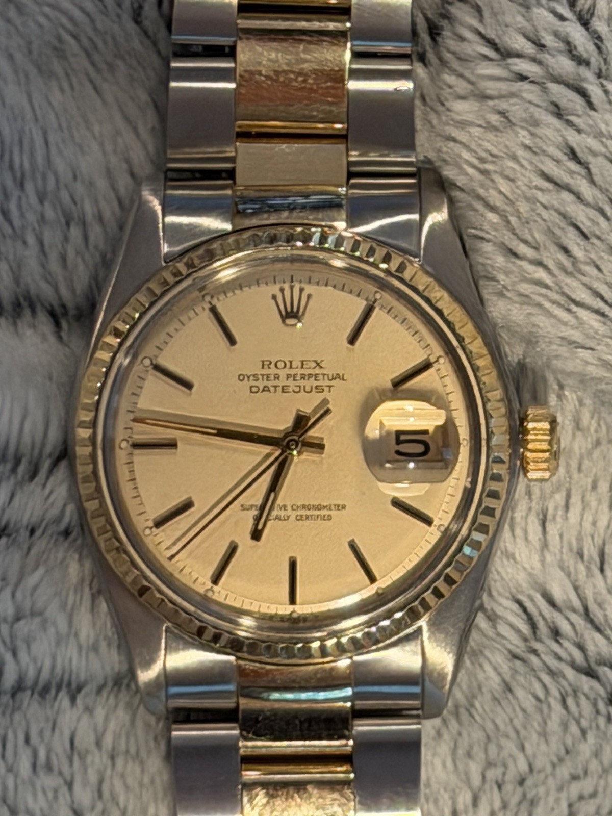 Mens Rolex Datejust 2Tone Stainless Steel Gold Watch Champagne Dial Vintage 1601