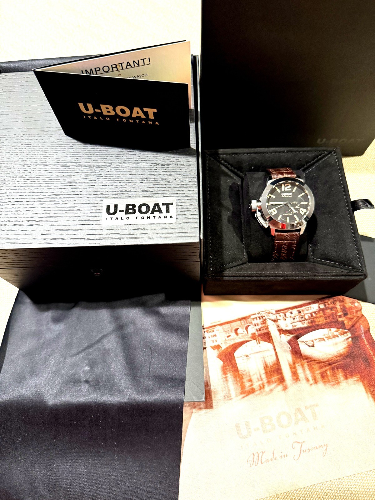 U-Boat Classico 42mm Tungsteno Black Automatic Watch 8893 — Brown Leather Strap