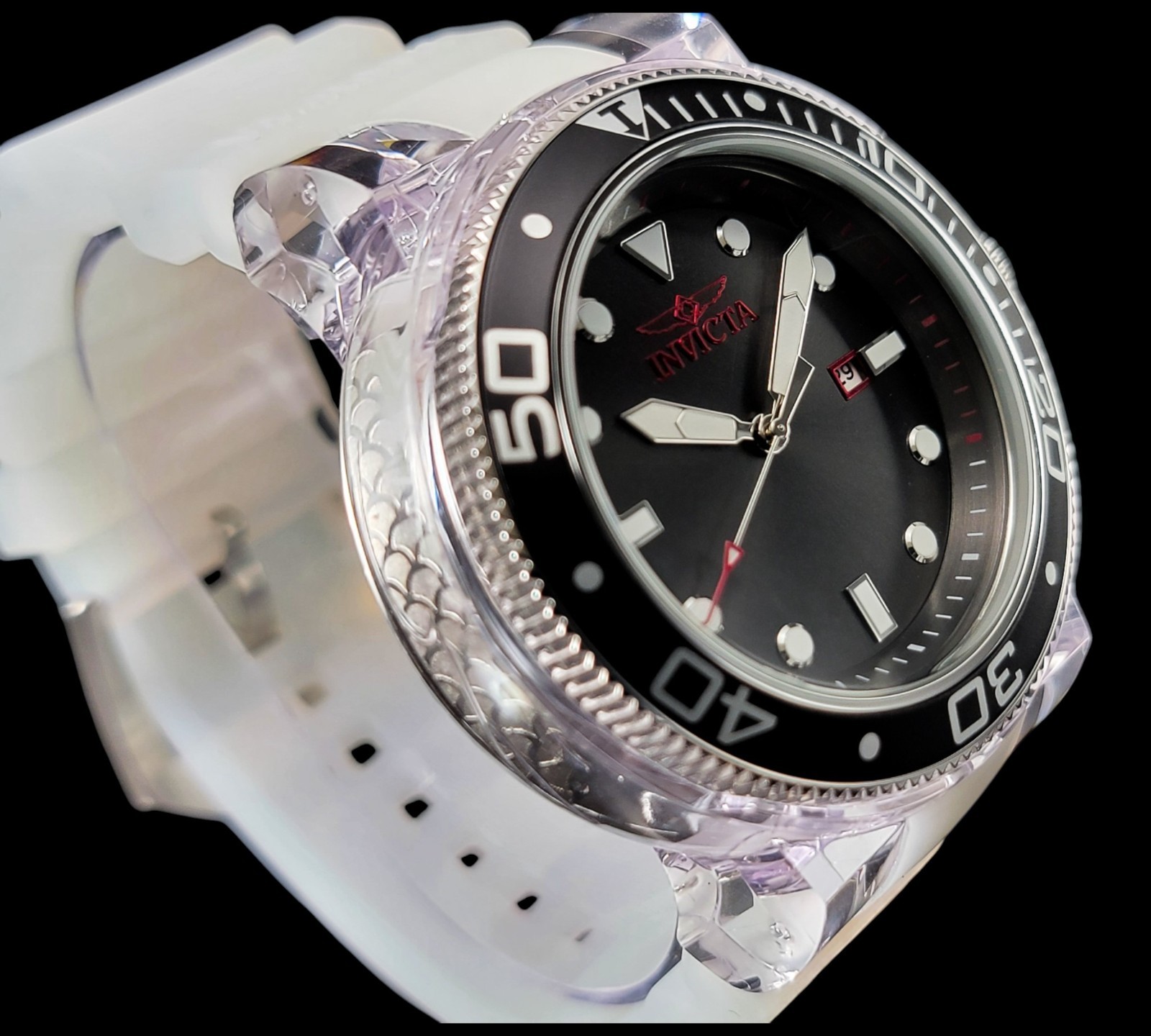 Invicta Pro Diver Men’s Watch Quartz 51.5mm, White, Transparent 32333