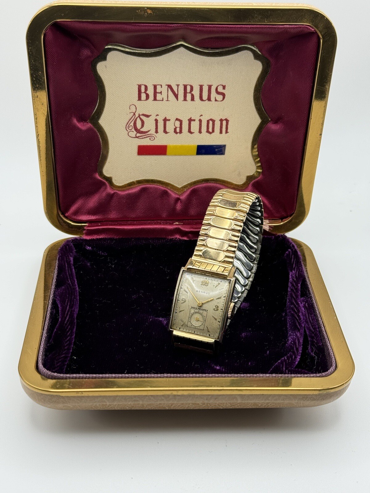 Benrus, Tank Style, Mechanical Watch With Box, Parts/ Repair, Vintage
