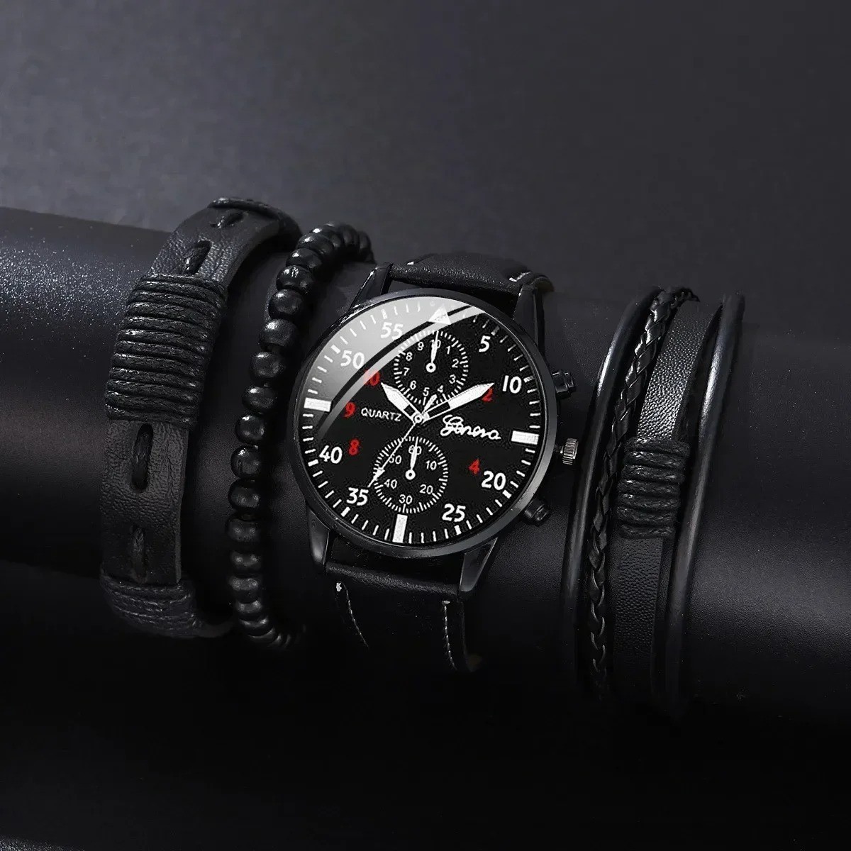 4/2/1pcs Men Sports Watches Set Man Business Quartz Wristwatch Luxury Brown Leat