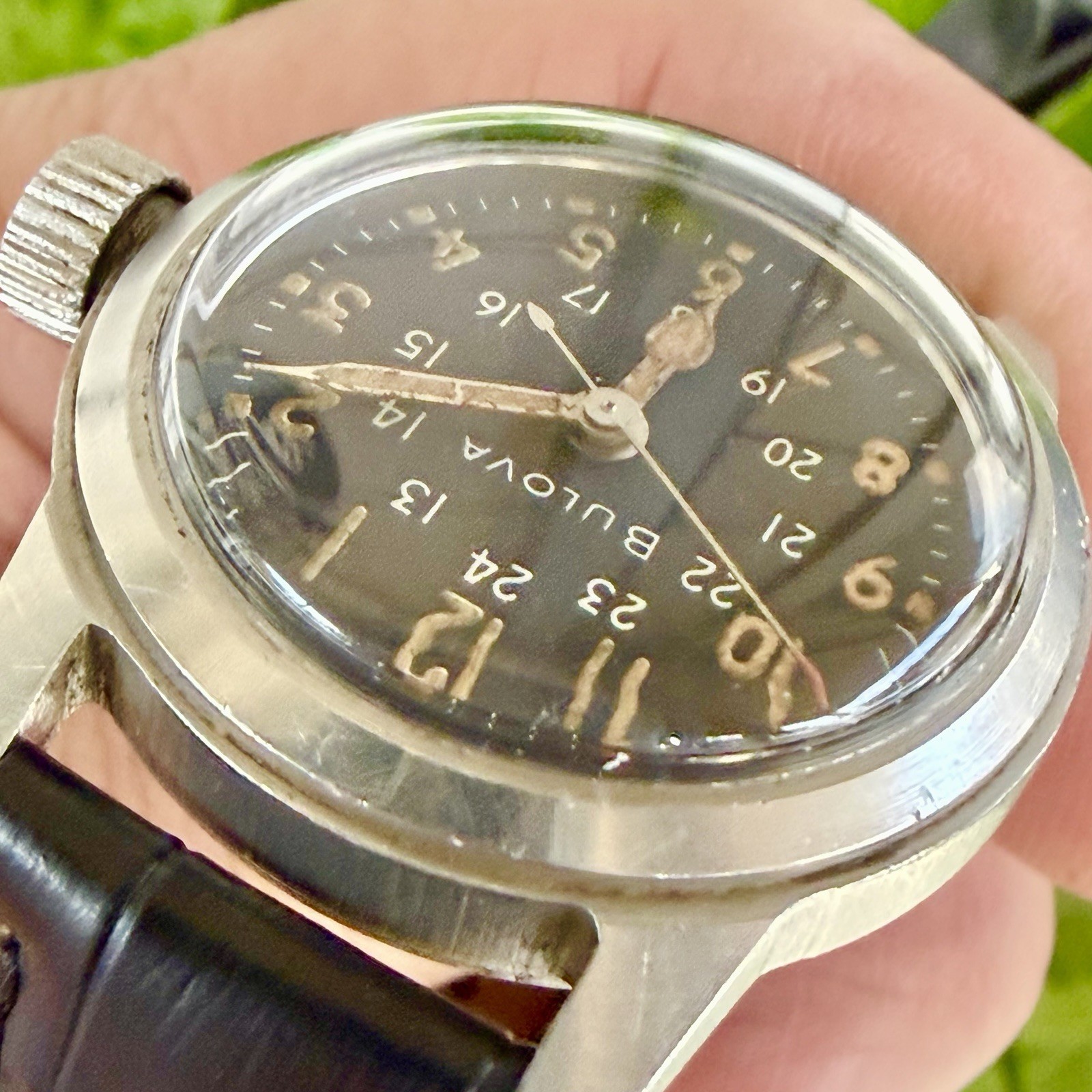 Vintage BULOVA Navigator MIL-W-3818A US Military Issued Manual Wristwatch RUNS!