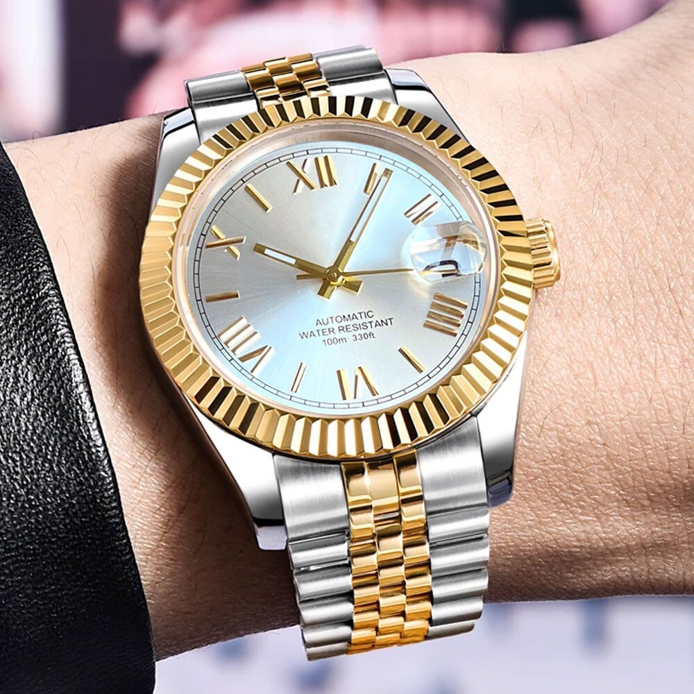 39mm Tandorio Silver Dial Sapphire Glass Date Two Tone NH35 Automatic Mens Watch