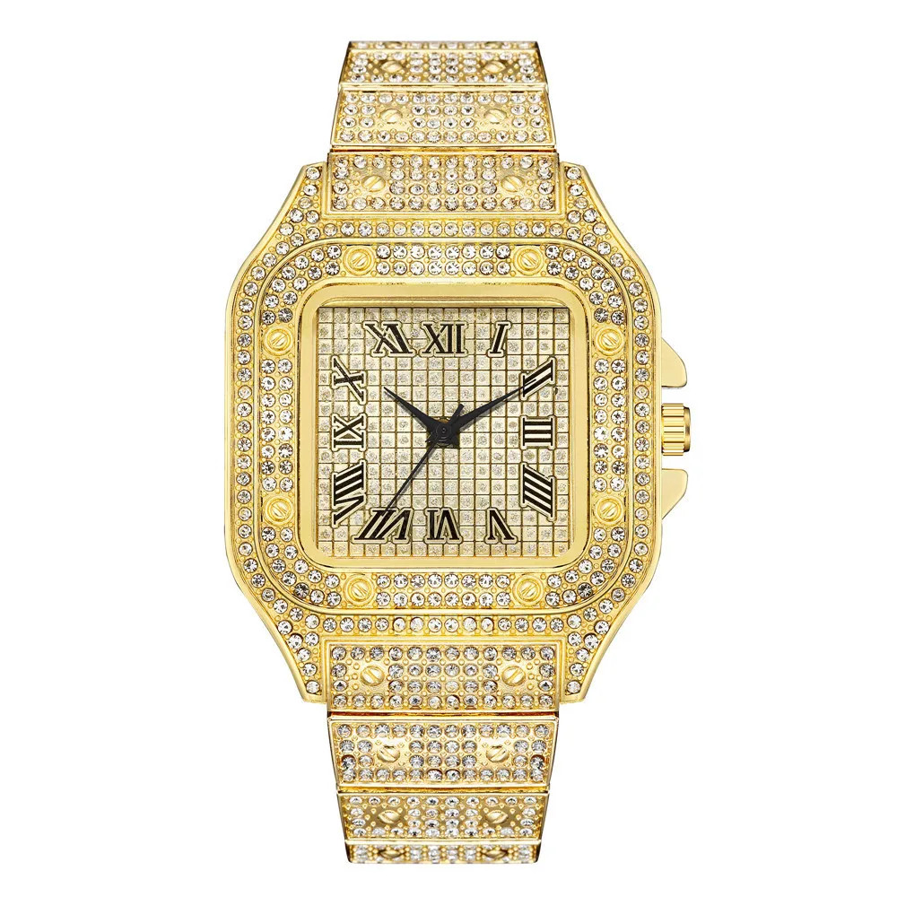 Luxury Men’s Quartz Watch Steel Strap Square Roman Dial Business Wristwatch