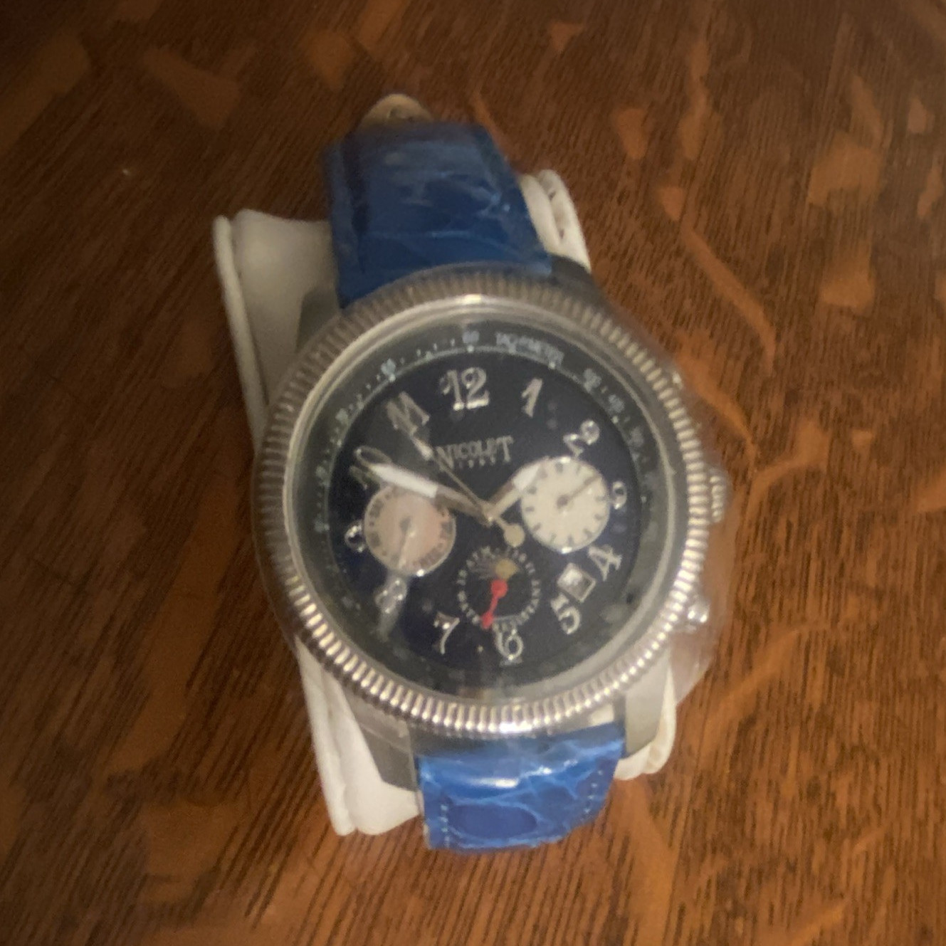Nicolet 1886 Master Calendar Automatic Watch Blue Leather Strap Blue Dial