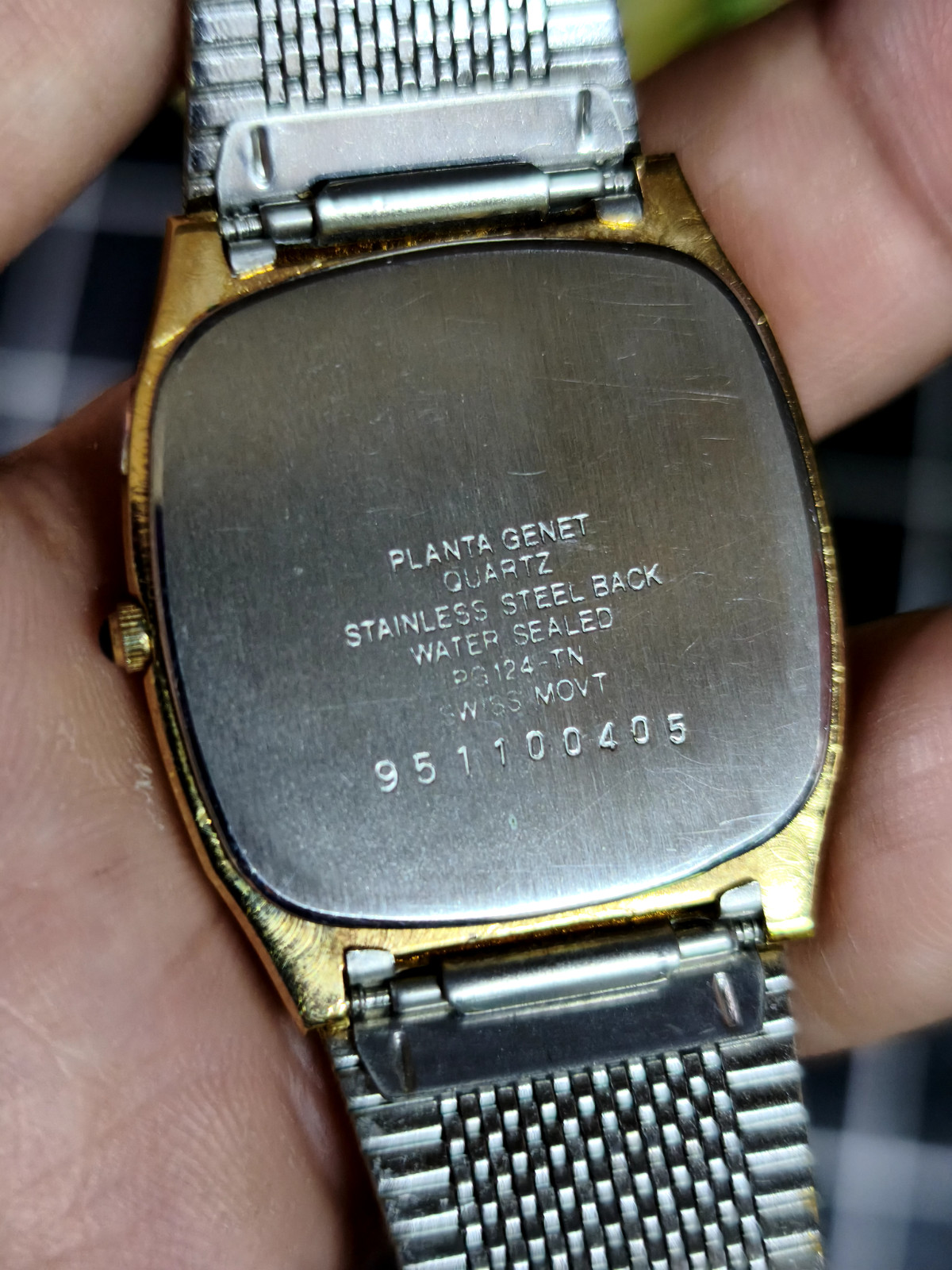 PLANTA GENET QUARTZ DRESS WATCH PG124 SWISS MOVEMENT CABOCHON CROWN MESH BAND