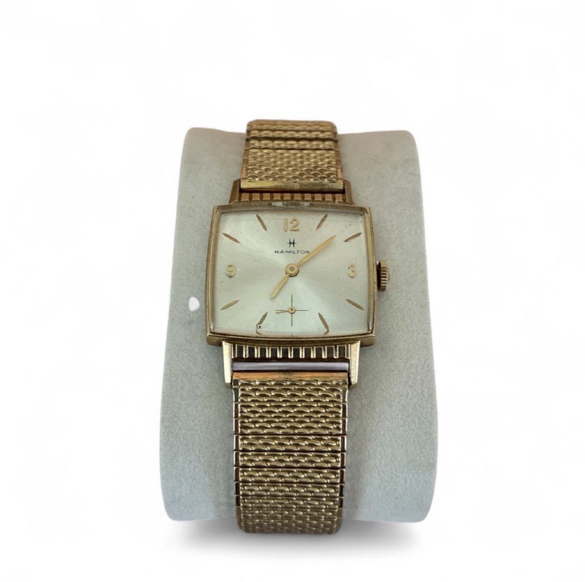 Hamilton Men’s Vintage Square Manual Wind Gold Tone Bracelet Silver Dial