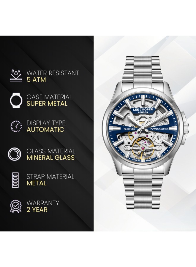 Lee Cooper Men’s Automatic Watch | Dark Blue Dial, Silver, 43mm, 30 m (3 ATM)