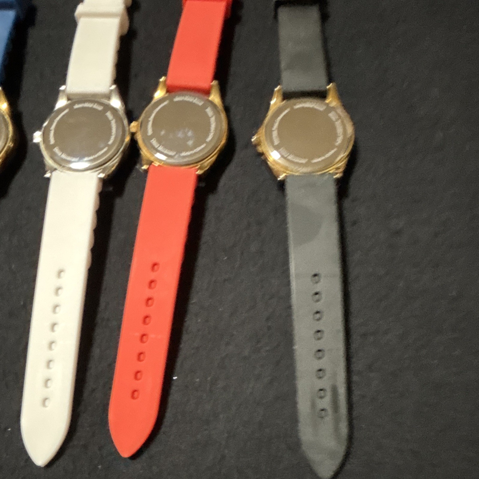 Geneve Lot of 4 Round Analog Watches Blue/White/Red/Black Rubber Straps