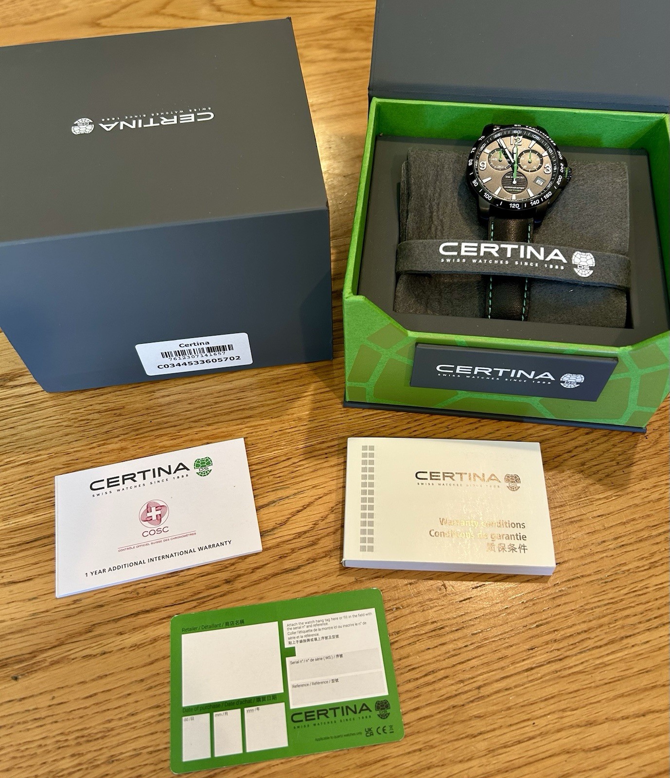 Certina DS Podium Quartz Chronograph 42mm Tachymeter Black Dial Leather Strap