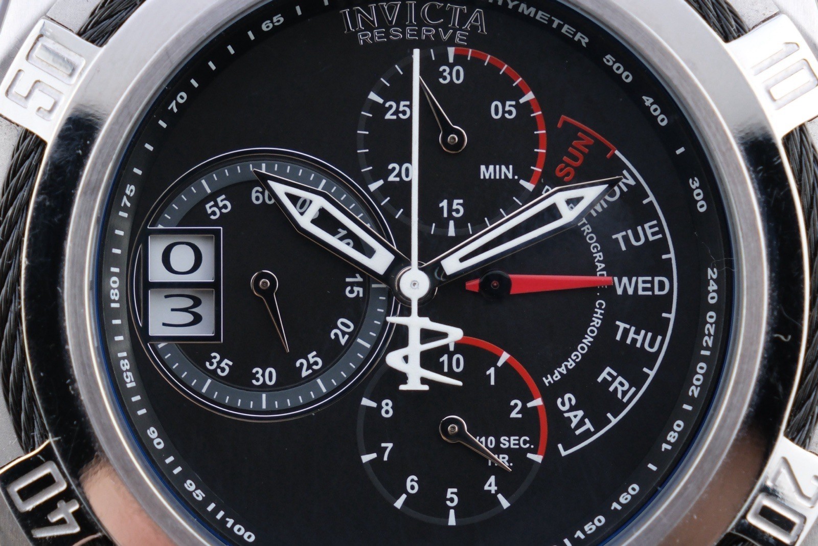 INVICTA 16955 Swiss Quartz Reserve 52mm SS Bolt Zeus Tria Watch Working 8.4”