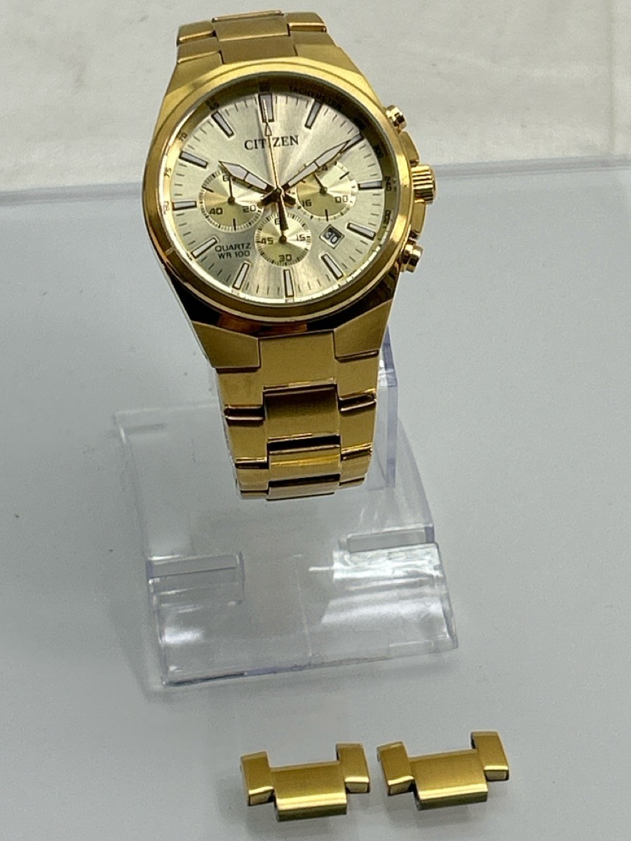 Citizen Gold Tone Chronograph WR100 Quartz Tachymeter Date Mens Watc (NJL028095)