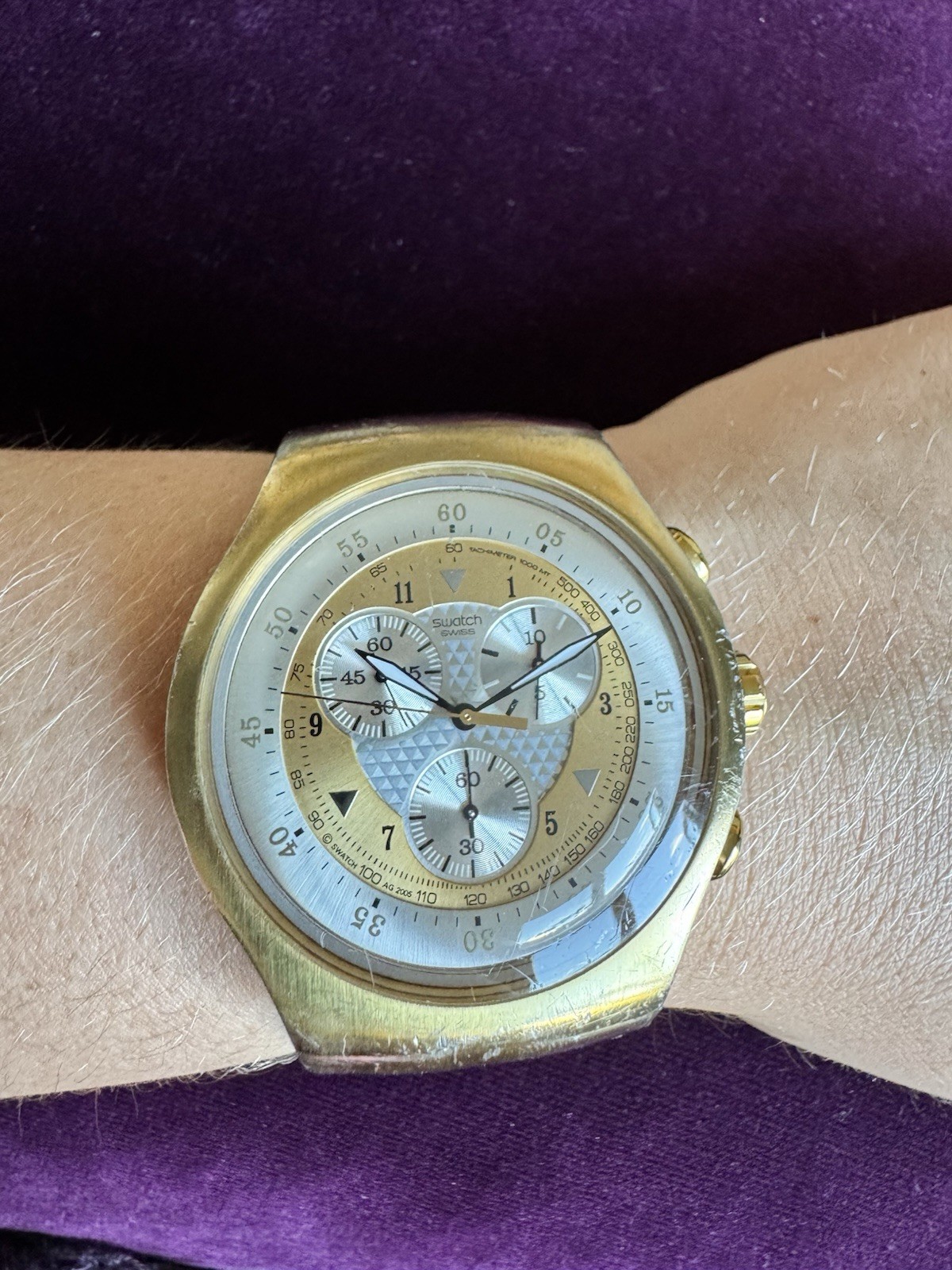 SWATCH WATCH YOG100G THE GOLDEN CHEST IRONY CHRONOGRAPH 2007 NOT WORKING RARE