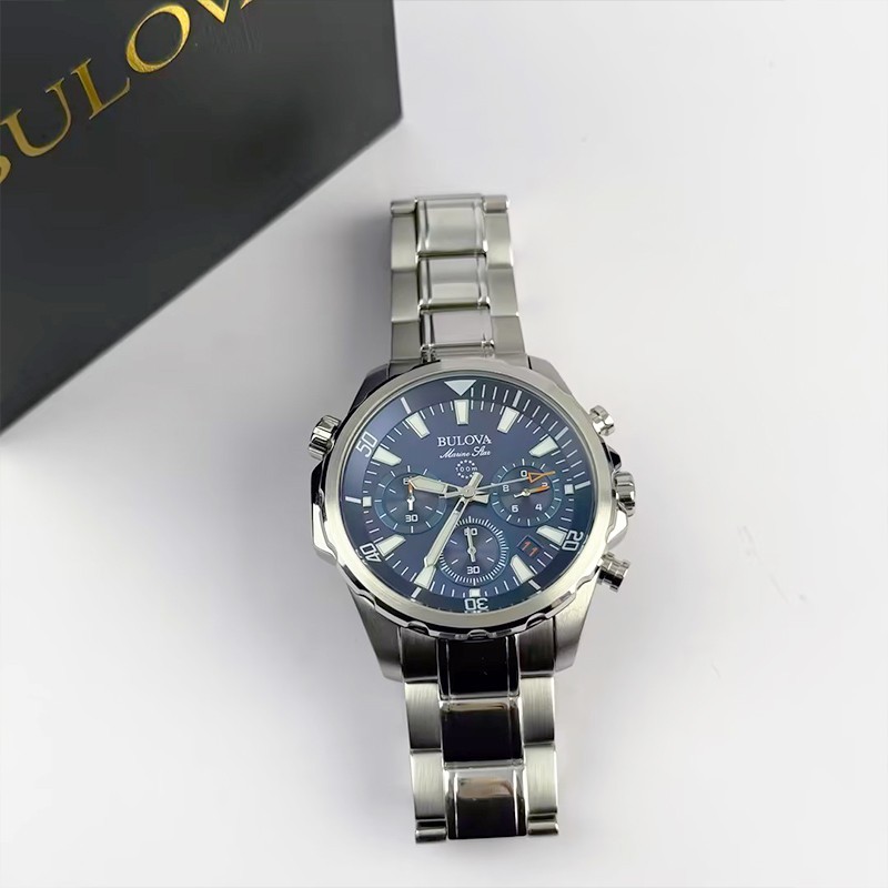 Bulova Marine Star Blue Dial Men’s 96B256 Quartz Watch 43mm New Stainless Steel